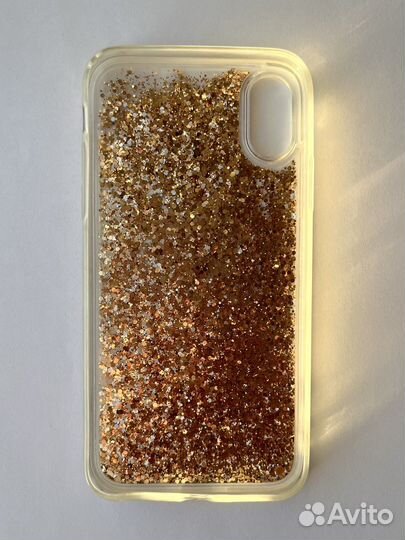 Чехол iPhone X/XS новый блёстки золотистый