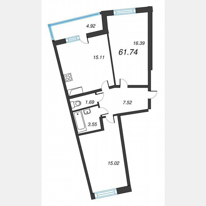 2-к. квартира, 64,2 м², 8/22 эт.