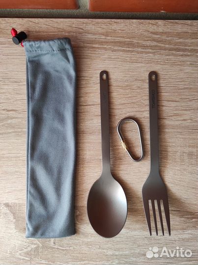 Титановая ложка,вилка.Титановый набор