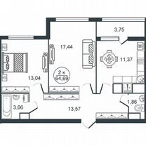 2-к. квартира, 64,7 м², 15/16 эт.