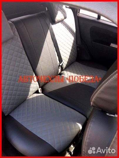 Чехлы Ford Fusion из экокожи чёрно-серые Ромб