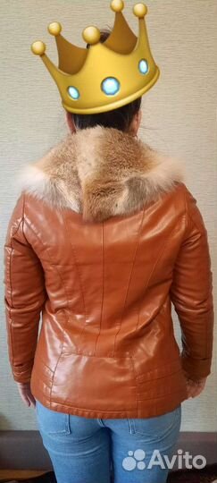 Куртка кожанка утепленная с натуральным мехом лисы