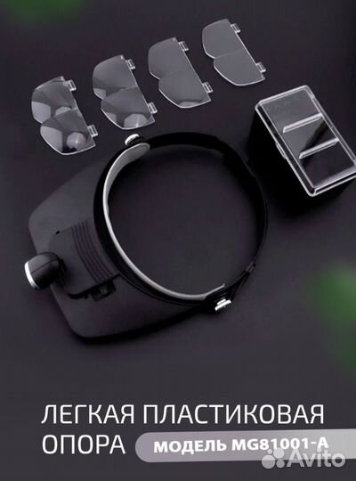 Лупа (очки) налобная с подсветкой и набором линз