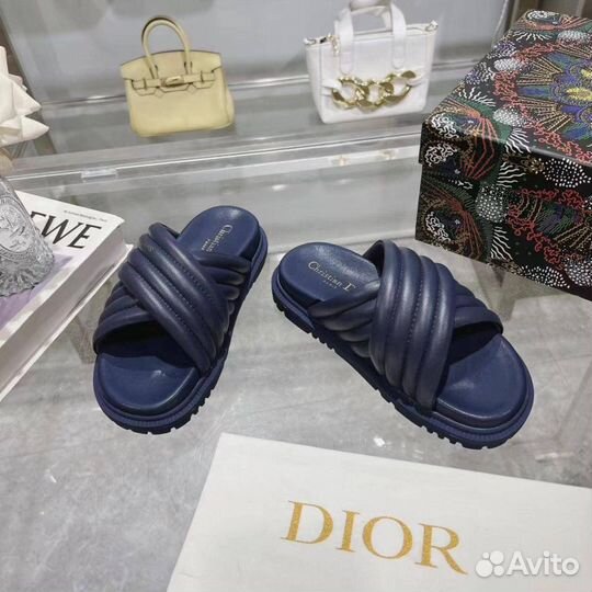 Шлёпанцы женские Christian Dior CD кожа синие