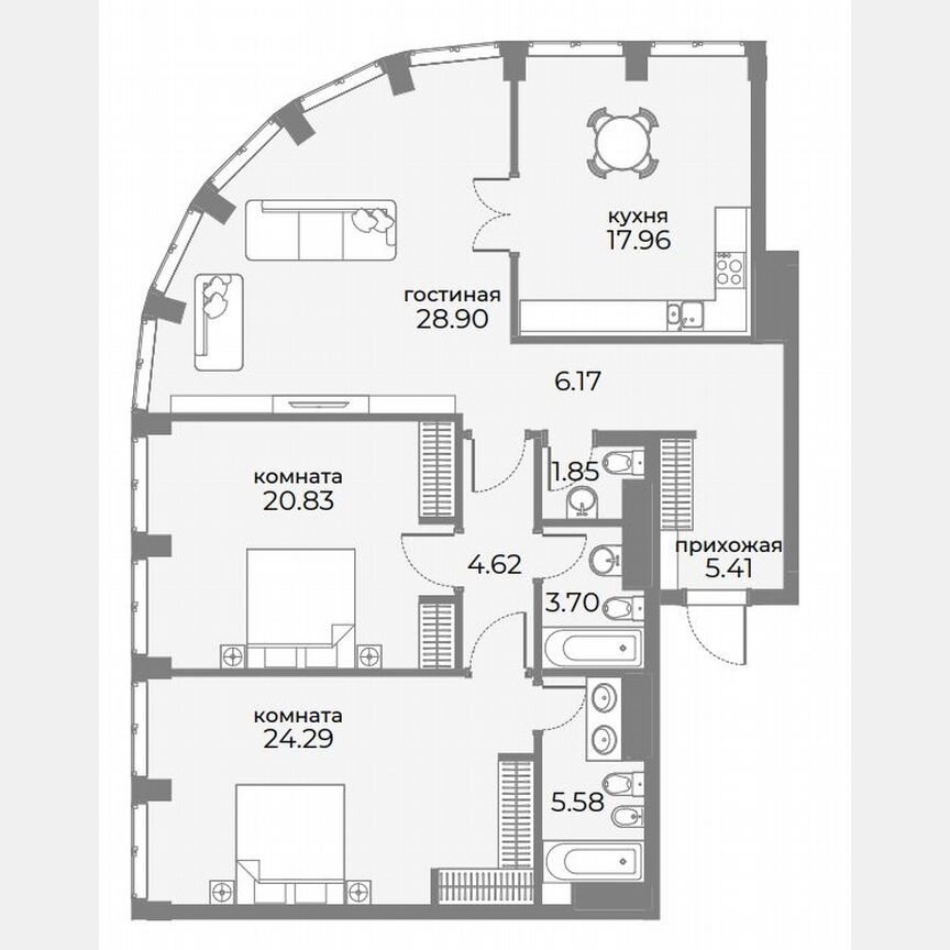 4-к. апартаменты, 122,2 м², 14/20 эт.