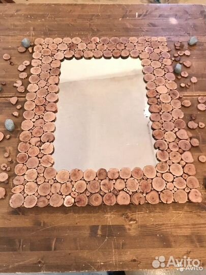 Панно-зеркало из сибирского можжевельника для бани