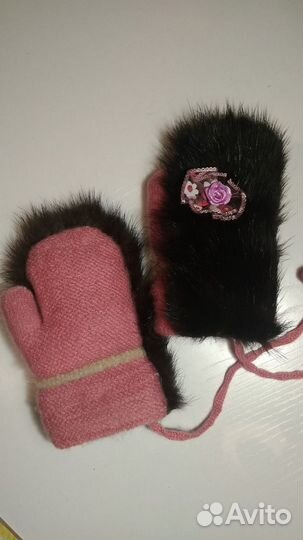 Варежки детские с мехом норки