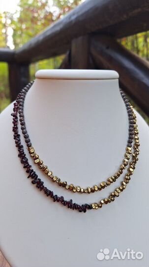 Чокер из гематита и обсидиана