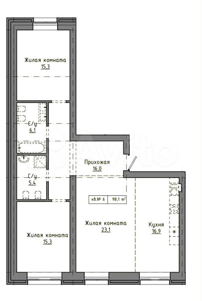 3-к. квартира, 98,1 м², 2/9 эт.