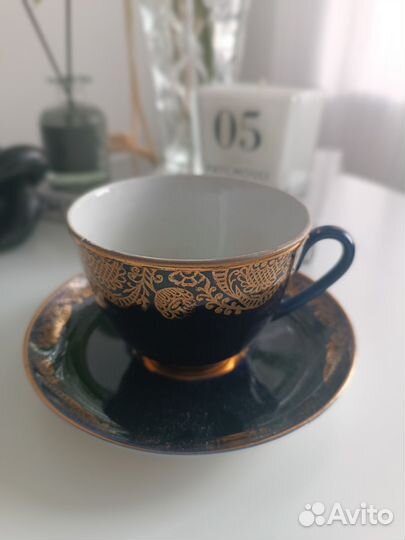 Чайные пары 5 шт (сервиз) лфз, кобальт с позолотой