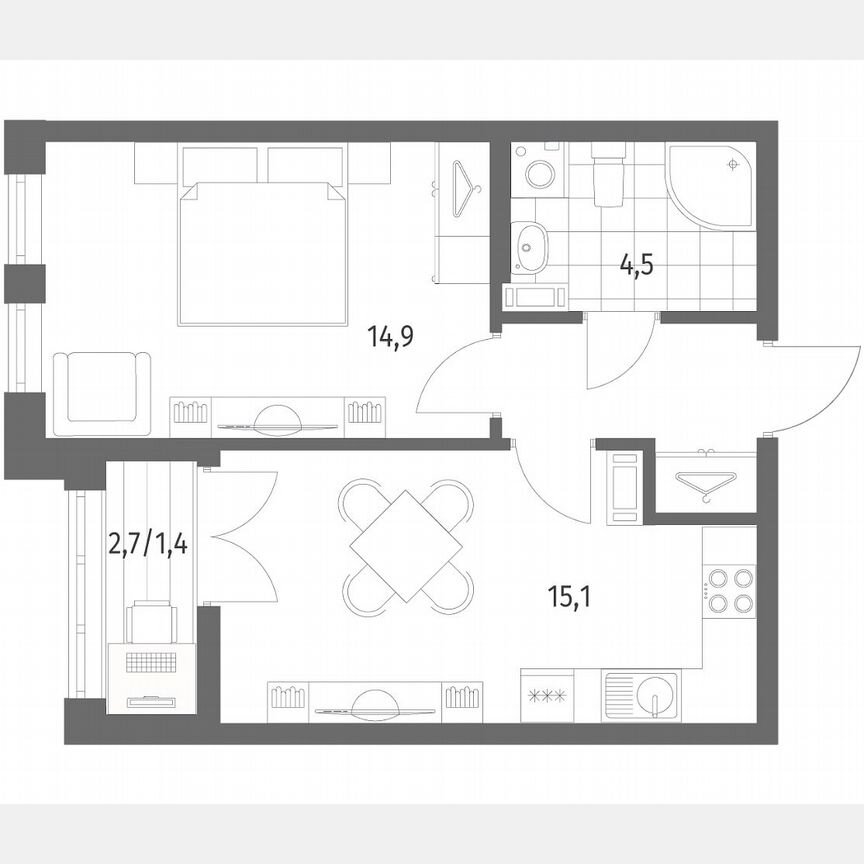 1-к. квартира, 39,8 м², 7/8 эт.