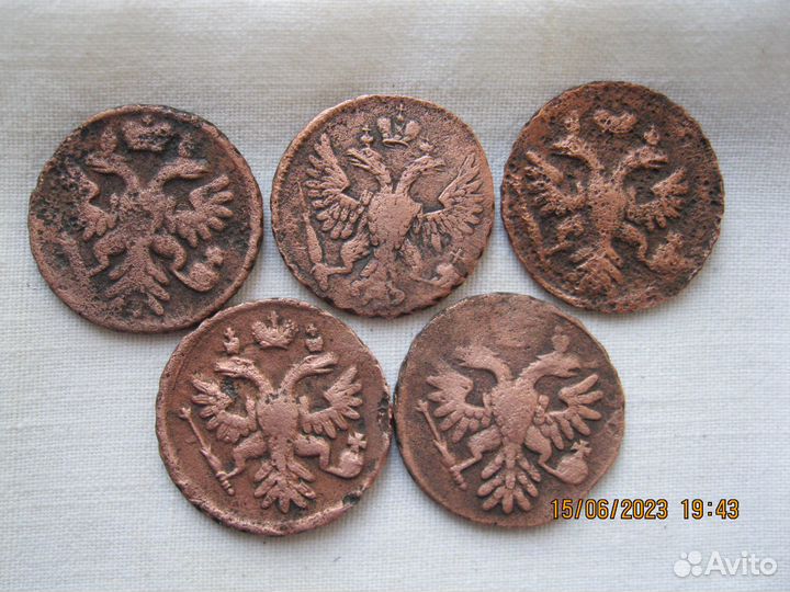Монеты царские медные Денга 1737,1738,1748 г -5 ш
