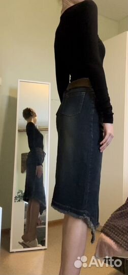 Джинсовая юбка миди с бахромой размер 44