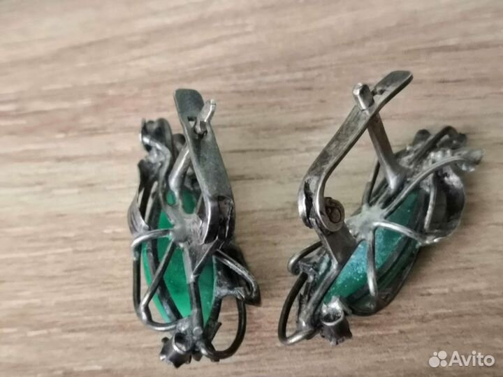 Серьги СССР серебро Хризопраз