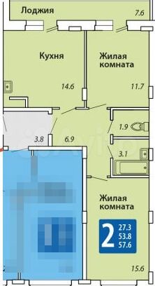 2-к. квартира, 57,6 м², 4/10 эт.