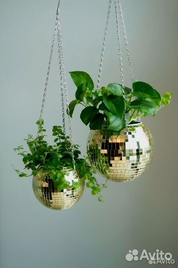 Кашпо из диско шара / кашпо из зеркальной мозаики