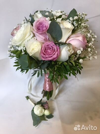 Свадебный букет невесты + бутоньерка