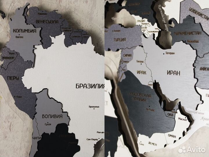 Карта мира из дерева с подсветкой