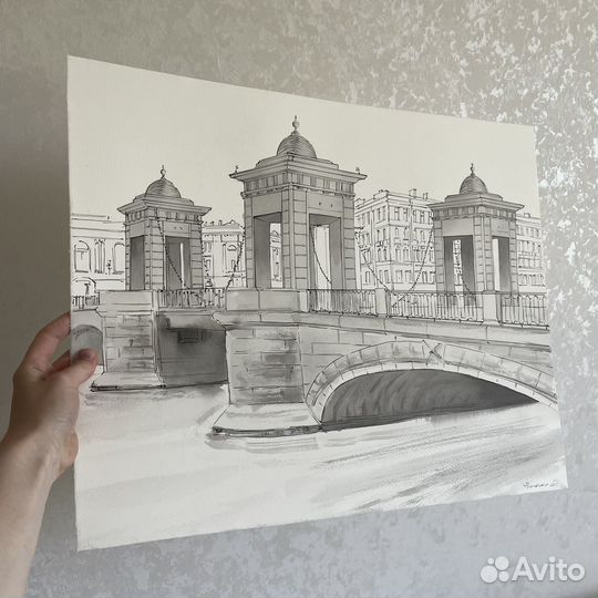 Картина рисунок графика городские пейзажи на заказ