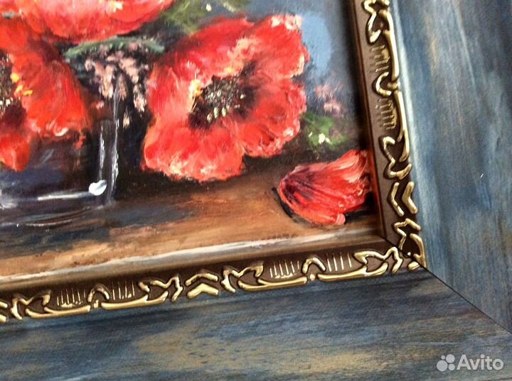 Картина маслом Маки, натюрморт с цветами