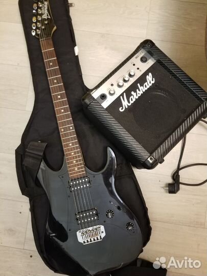 Электро гитара ibanez gio + комбик marshall mg10cf