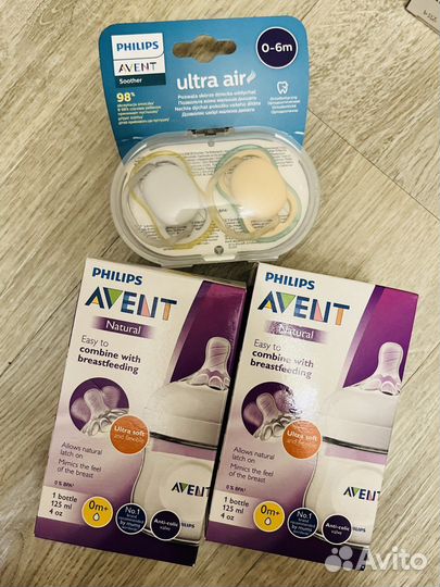 Пустышки и бутылочки Avent 0/6 наборы