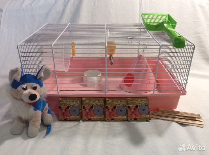 Клетка для джунгарика, игрушка, совок, минералы