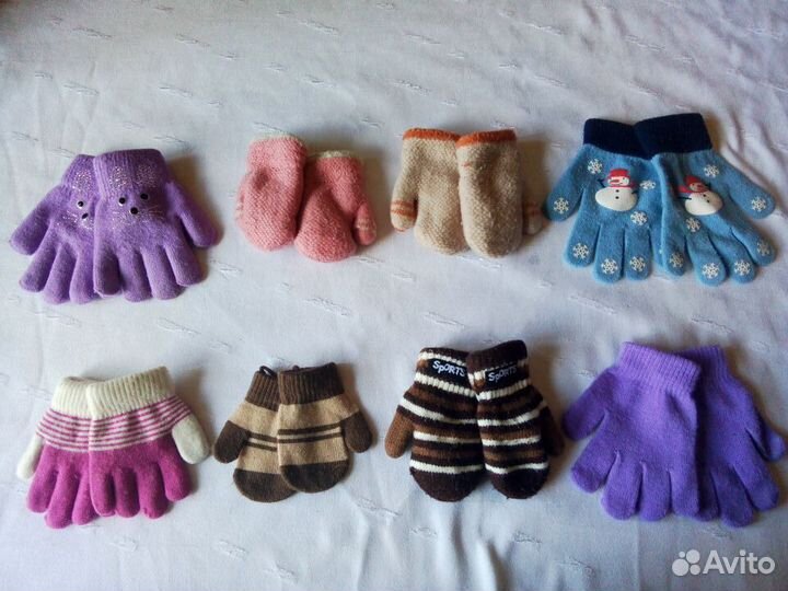 Варежки, Перчатки Детские, Девочки-Мальчики 8 шт