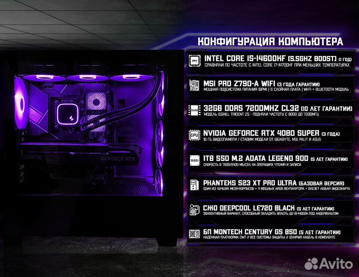 Игровой пк 14600K/ 4080 super/ 32GB 7200MHz