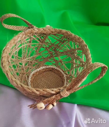 Корзинка из джута, ручная работа