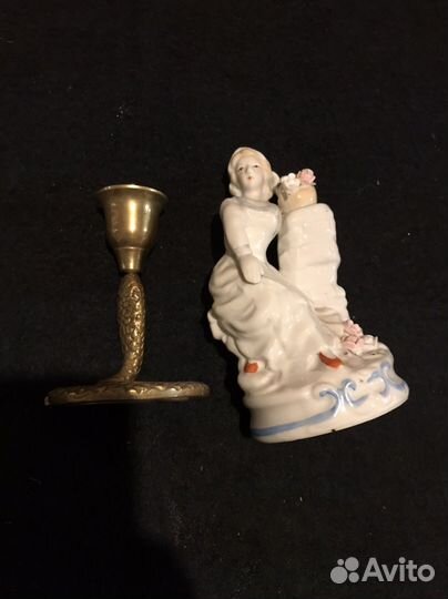 Статуэтка и подсвечник латунь Германия