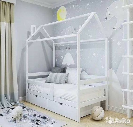 Кроватка с бортиком берёза домик детская