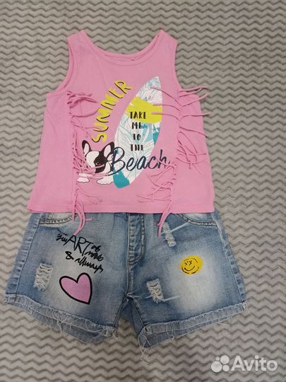 Шорты джинсовые и топы на девочку 110-116
