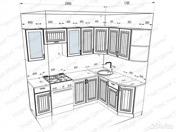 Угловая кухня 170 х 240 