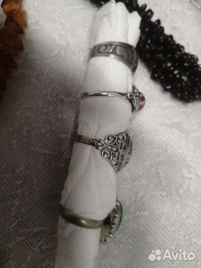 Бусы янтарь, брошь СССР, старое кольцо, кубачи