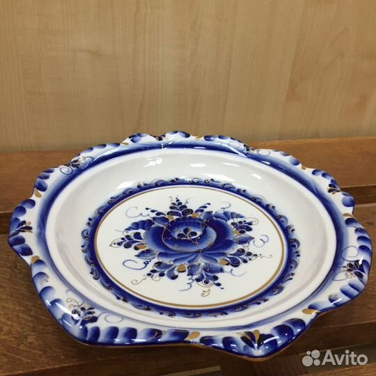 Гжель блюдо для блинов, выпечки