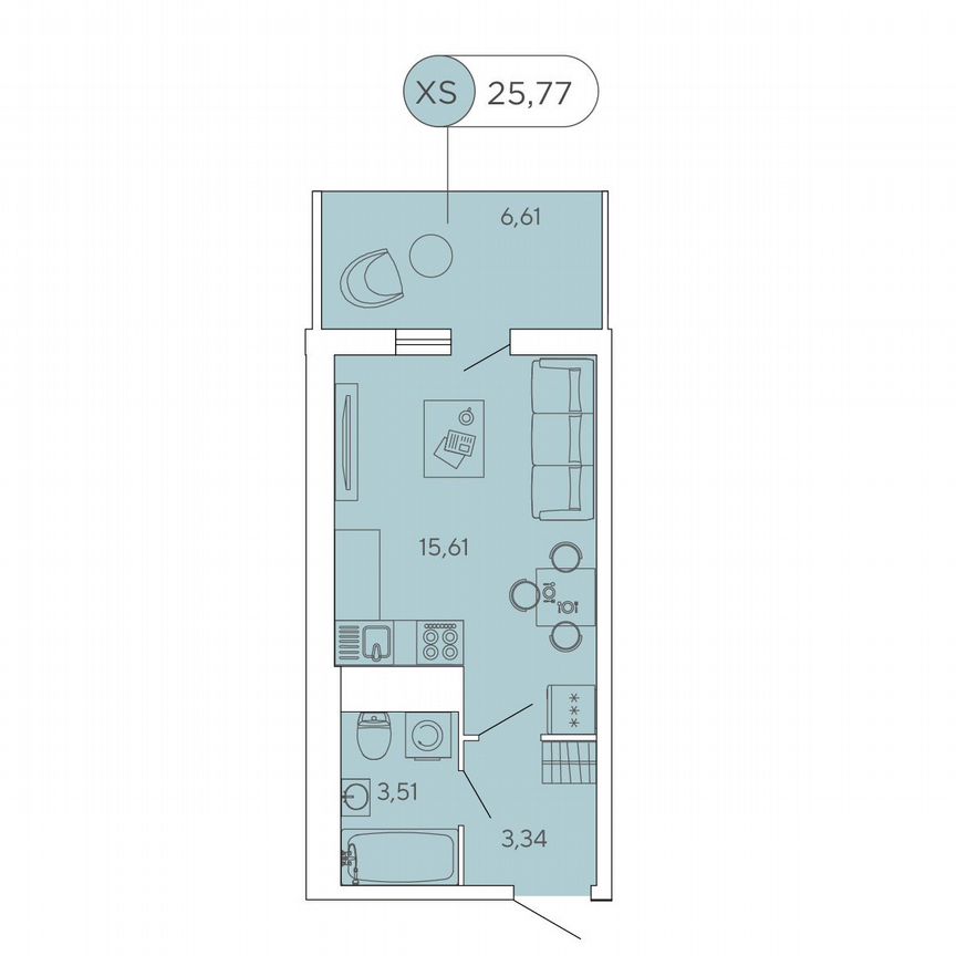 Квартира-студия, 25,8 м², 8/12 эт.