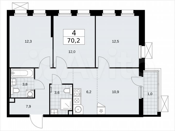 4-к. квартира, 70,2 м², 2/14 эт.