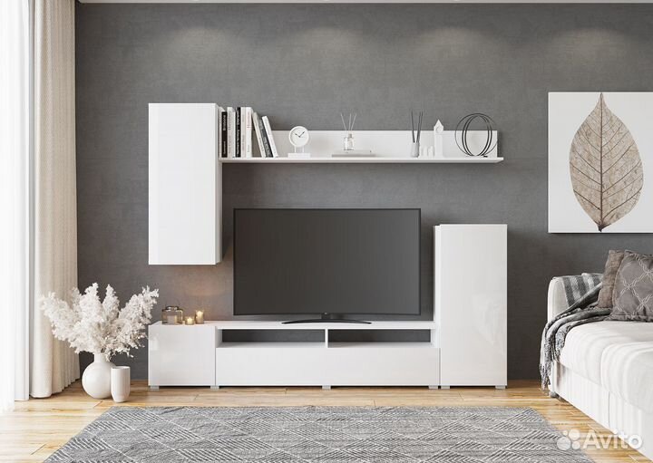 Стенка для гостиной (новая) белый глянец