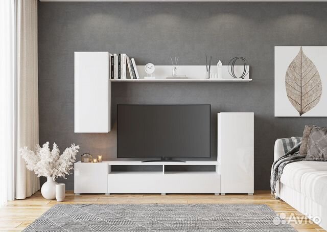 Стенка для гостиной (новая) белый глянец