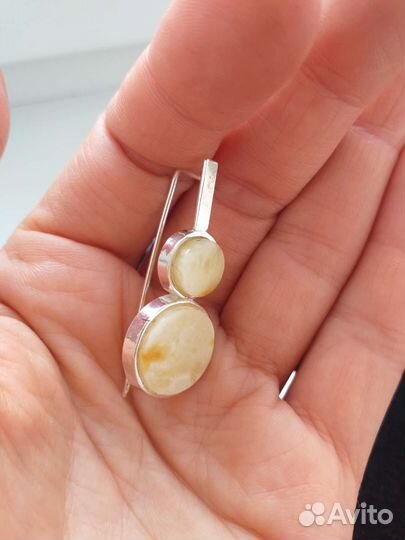 Серьги серебро с натуралним янтарём