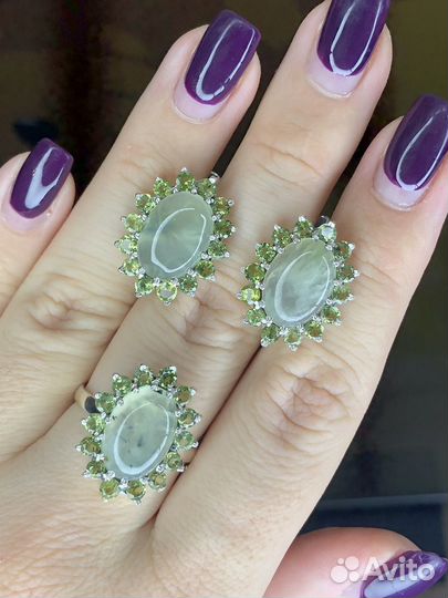 Хризолит,Пренит,комплект,кольцо 19 р