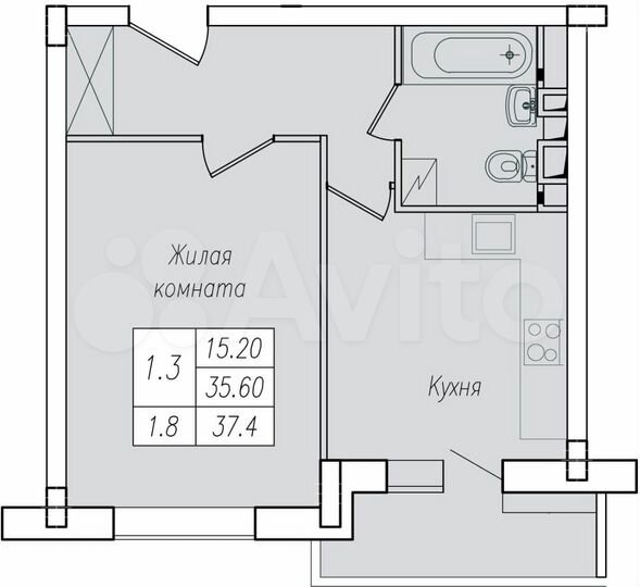 1-к. квартира, 37,4 м², 2/10 эт.