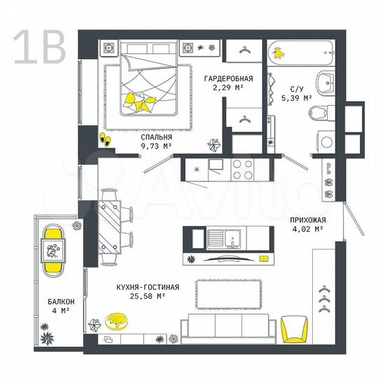 1-к. квартира, 51 м², 9/25 эт.