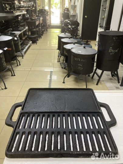 Решетка гриль сковорода чугунная 460х390