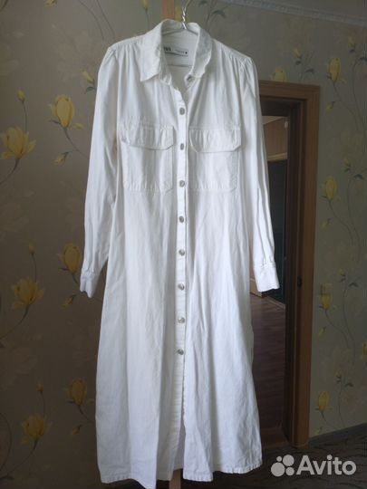 Платье рубашка zara хлопок лен 46-48