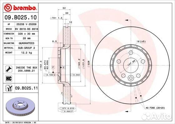 Диск тормозной передний Brembo, 09B02511