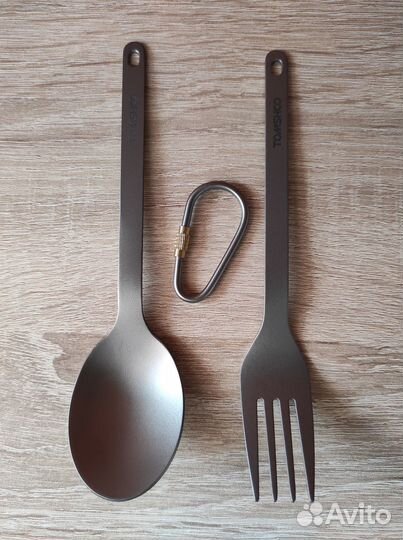 Титановая ложка,вилка.Титановый набор