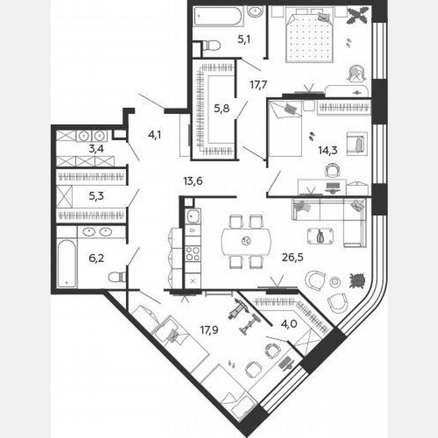 3-к. квартира, 123,9 м², 2/27 эт.