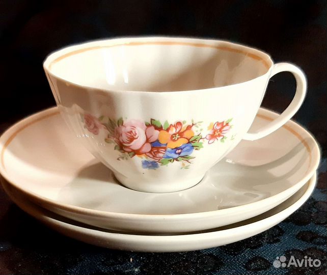 Чайные пары и сливочник, винтаж, Дулево